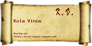 Kola Vince névjegykártya